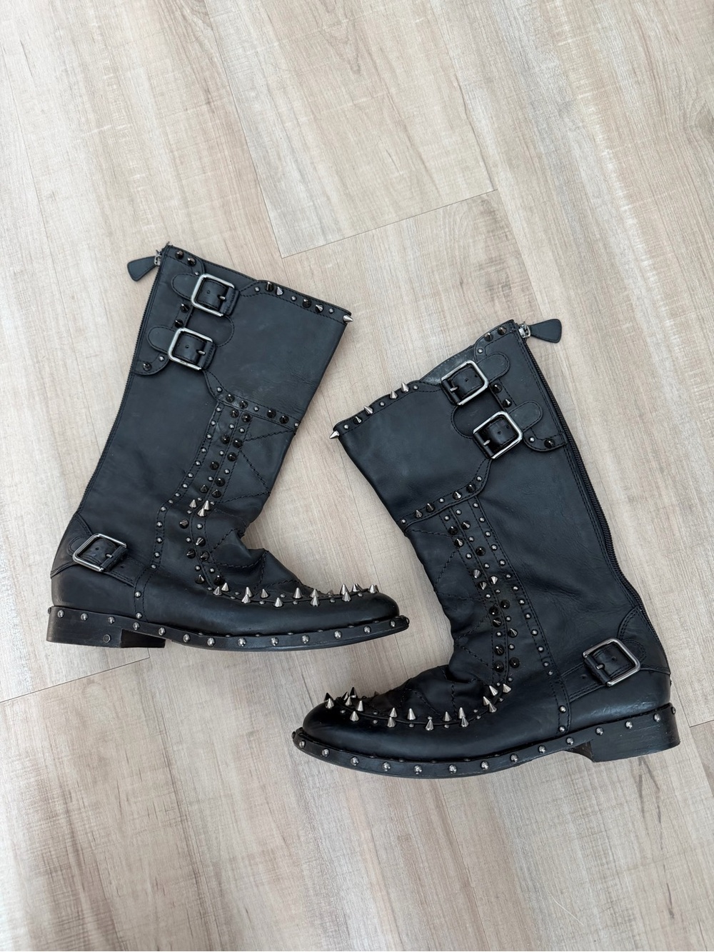 Laurence Dacade Black Studded Leather Moto Combat Boots EU 36 Punk Goth Italy